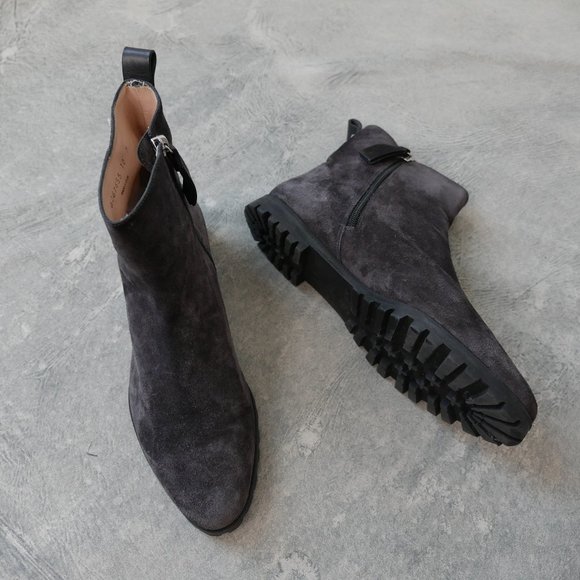 Stuart Weitzman Shoes - Stuart Weitzman Riley Flat Ankle Boot Grey Suede Lug Sole Made in Spain 10